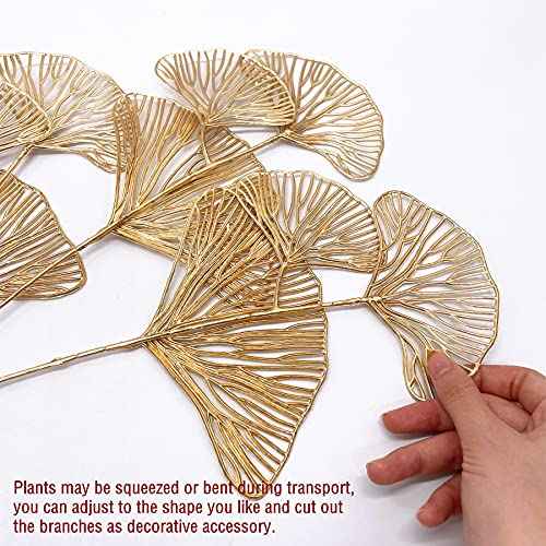 PASYOU Artificial Plants for Christmas Decor, Golden Plastic Grass Fake Shrubs Apricot Leaves Indoor Outdoor Home Garden Party Hotel Verandah Wedding Event Faux DIY Decoration - 26.8 Inch Gold 2 Pack