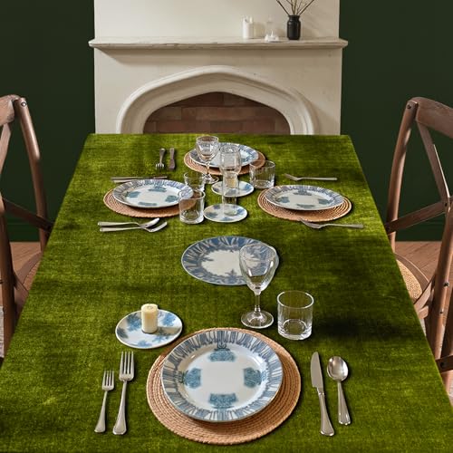 MIULEE Olive Green Velvet Ruffle Tablecloth 60x120 Inch for Holiday & Wedding