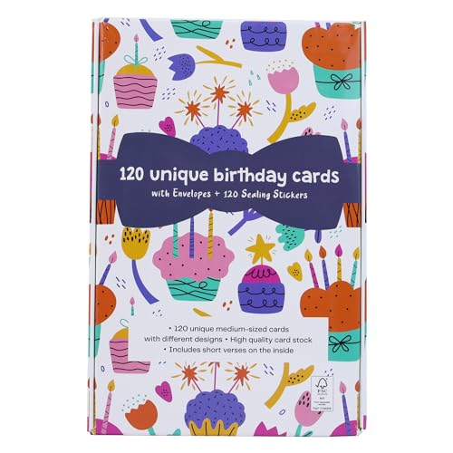 Bulk Assorted Happy Birthday Cards Set with Envelopes & Gold Seals - 120 Unique 4x6 Greeting Cards for All Occasions