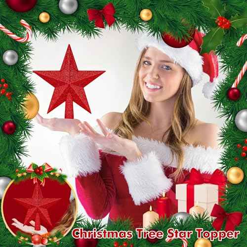 Star Tree Topper, 8" Red Christmas Tee Topper Decorations, Glitter 3D Xmas Bethlehem Star Waterproof Shatter-Proof, Christmas Tree Topper Ornament Decor for Christmas Holiday Party Indoor Outdoor Use