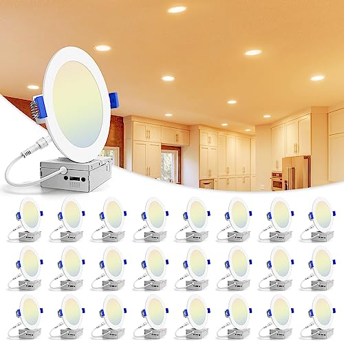 White 6 Inch Recessed LED Lighting Kit - 5 CCT, Dimmable, 1080LM, 13W