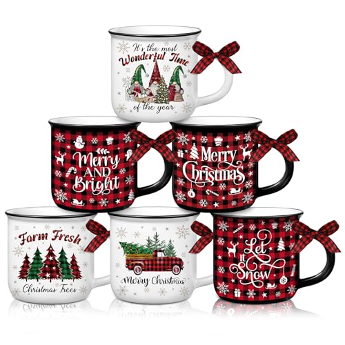 Suttmin 6 Pack Christmas Mini Coffee Mugs 5.07 oz Buffalo Plaid Red & Black for Holiday Decor