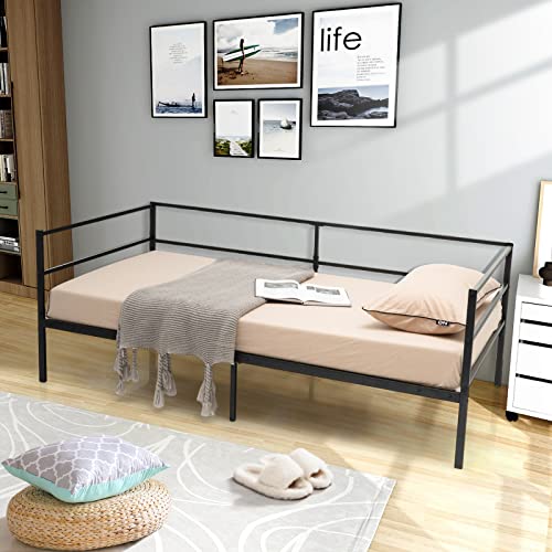 Twin Metal Daybed Frame - Space-Saving Sofa Bed with Guardrails, No Box Spring Needed - Black - Variation of Twin / Daybed