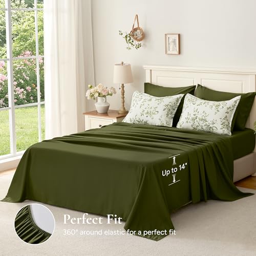 Andency Green Floral Queen Comforter Set 7-Piece Bedding with Sheets & Shams
