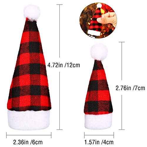 Skylety 50 Pieces Mini Christmas Hat, 2 Sizes Mini Buffalo Plaid Santa Hats, Christmas Doll Crafts Hat for Christmas Tree Ornaments Cup Bottles Cover DIY Craft Art Decoration