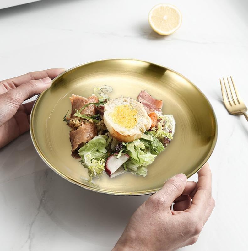 Skiennix 304 Stainless Steel Western Food Plate - Elegant Gold BBQ & Dessert Buffet Dish