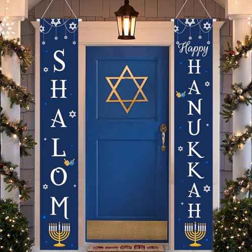 Hanukkah Decorations, Chanukah Door Decoration Banner, Blue Hanukah Banners, Hanukkah Hanging Sign for Home Outdoor Indoor Wall Front Door Decor