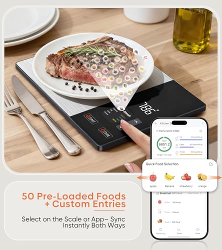 KUAIVO Black Food Scale with Nutritional Calculator, TFT Display, 23 Nutrients