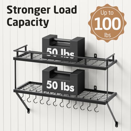 KES 30-Inch Black Wall Mount Pot Rack with 12 Hooks for Kitchen Storage