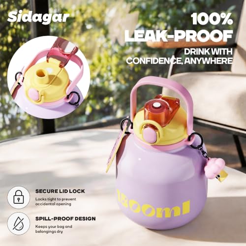 60 oz Insulated Water Bottle with Straw - Purple, Leak-Proof, Double Wall Vacuum