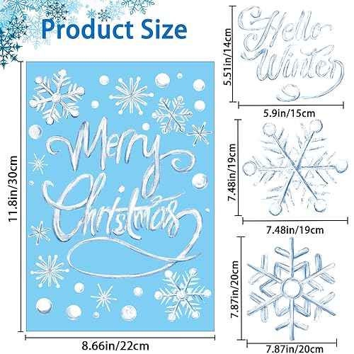 YUJUN 8 Sheets Winter Snowflakes Window Decals,Christmas Blue Oil Painting Snowflakes Stickers for Christmas Glass Home Decor and Xmas Winter Window Decoration