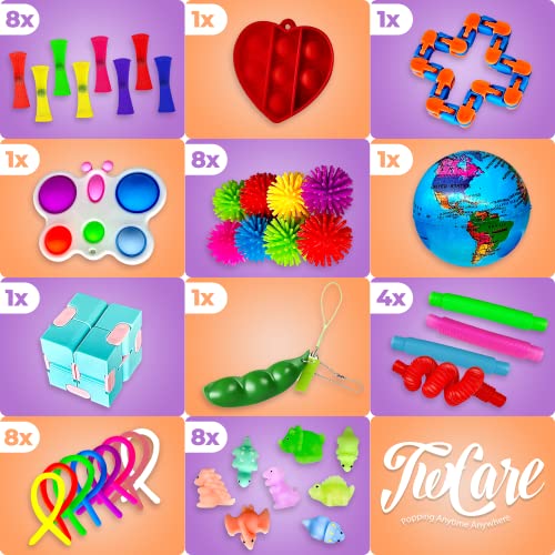 62 Pack Fidget Toys Set, Sensory Party Favors Gifts for Kids Adults Stress Relief Stocking Stuffers Pop It Autism Autistic Bulk Boys Girls Goodie Bags Treasure Box Classroom Prizes