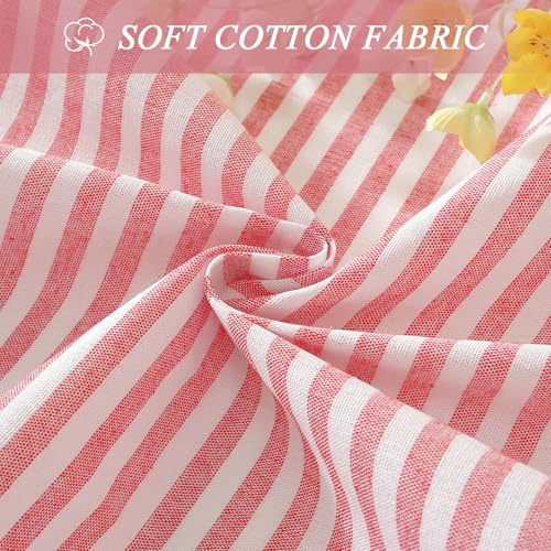 Meioro Red Striped Ruffled Tablecloth 86x55 Inch Cotton Blend Holiday Dining
