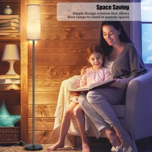 PARTPHONER Beige Modern Floor Lamp with Lampshade, Tall Standing Light with Foot Switch for Living Room, Bedroom, 2 Pack