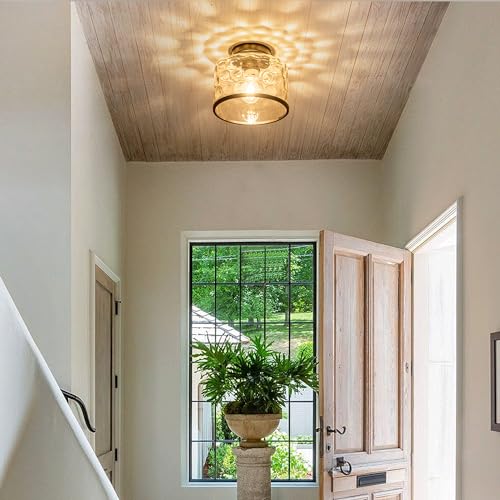 Zlepmlla Glass Ceiling Light - Black Hammered Glass Shade, Farmhouse Semi Flush Mount with Variation Black Wave