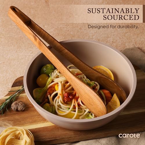 CAROTE Wooden Utensil Set - 8-Piece Acacia Kitchen Cooking Utensils, Natural