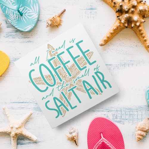 Beach Decor Wooden Box Sign, Beach Room Home Bedroom Bathroom Decor Beach House Ocean Coastal Sea Coffee Bar Decoration, Smell of Salt Air, Beach Gifts for Women Men