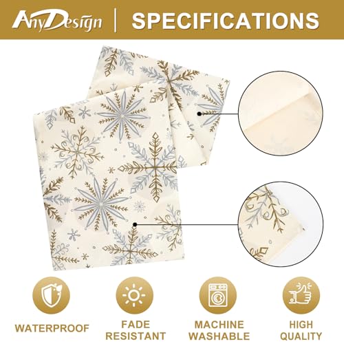 Christmas Winter Table Runner - Gold Silver Snowflake Decor 13x72 Inch
