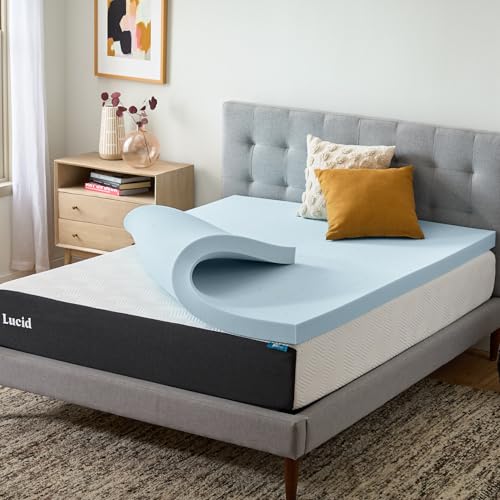 LUCID Twin XL Gel Memory Foam Mattress Topper 3 Inch Ventilated Blue