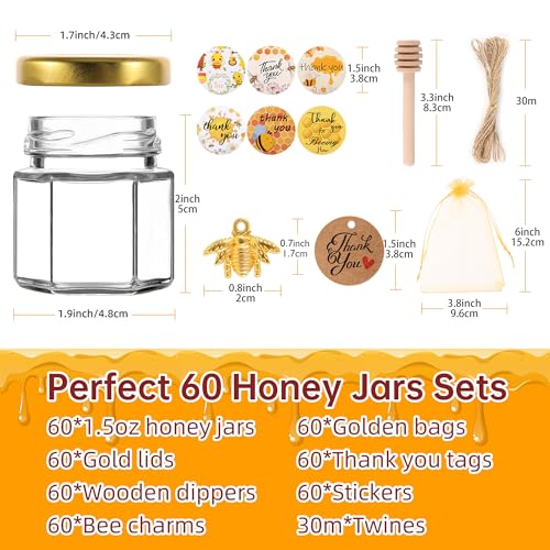Golden Mini Glass Honey Jars Set with Dippers & Accessories - Party Favors