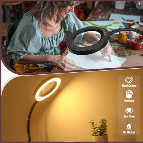 Black 10X Magnifying Lamp with 16.5in Flexible Gooseneck & Dimmable LED for Crafts & Precision Work