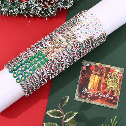 Christmas 24Pcs Beaded Friendship Bracelets Set for Women Handmade Holiday Jewelry