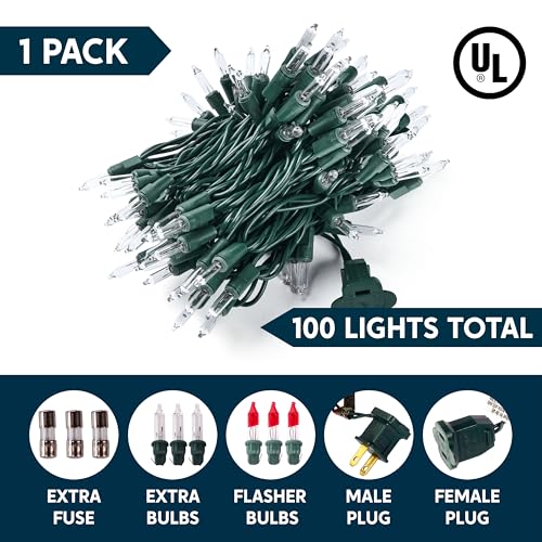 Joiedomi Clear Christmas String Lights Indoor,100 Count Mini Warm White Fairy Light,19.4 FT Lighting Decor for Patio Dorm Classroom Bedroom Holiday Wedding Party Garland Birthday Festival,Green Wire