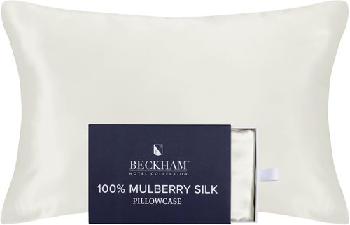 Beckham Hotel Collection Silk Pillowcase - 100% Mulberry Silk for Hair & Skin, 22 Momme, Queen Size, Ivory