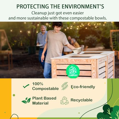 Heavy Duty 48oz Disposable Paper Bowls - Eco-Friendly Compostable Salad Bowls, 100 Pack, Natural Variation
