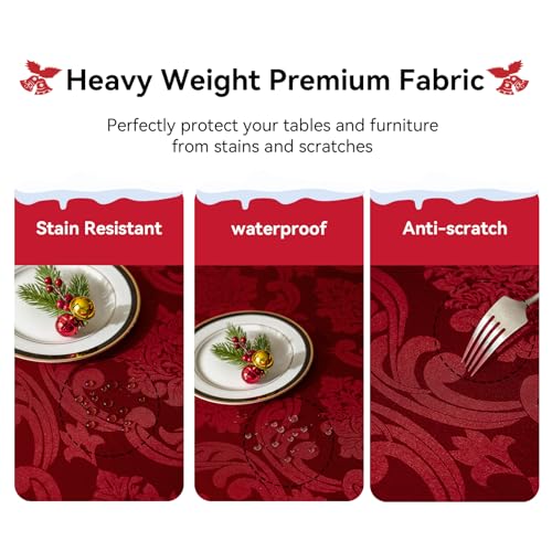 Romanstile Red Christmas Jacquard Tablecloth 60x144 Inch Waterproof Floral Decor