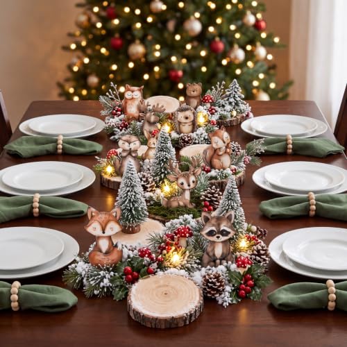 Woodland Animal Centerpiece Kit with Trees, Snow & Moss – 34 Pcs DIY Tables Decor