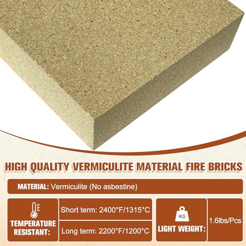 High-Temperature Fire Bricks 9 x 4.5 x 1.25 Inches Pack of 12 - Durable Insulating Brick