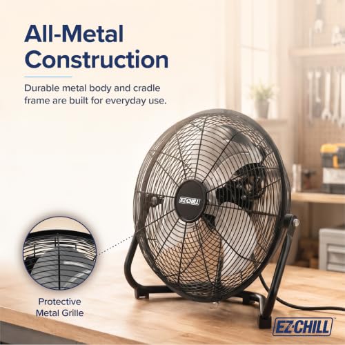 12-Inch All-Metal Floor Fan with 3-Speed & 180° Tilt - Black