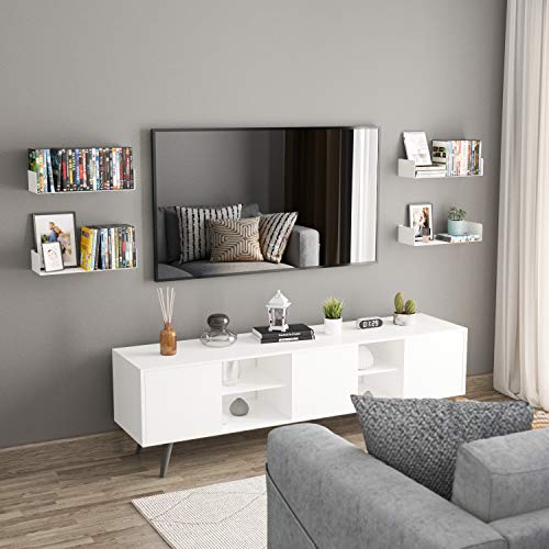 White Wallniture Bali Bookshelf Set of 4 - Floating Wall Shelves for Books & Media