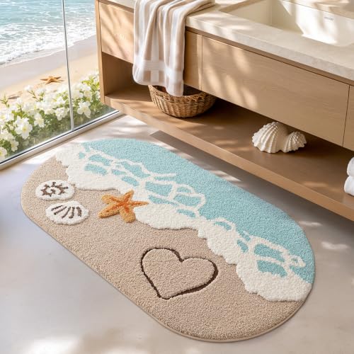 Blue Microfiber Bath Rug 24x44 Inches - Absorbent Non-Slip Bathroom Mat