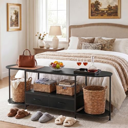 63-Inch Modern TV Stand for 65-70 Inch TVs with Fabric Drawers - Black