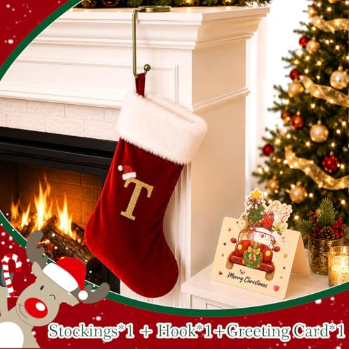 Christmas Stockings with Initials - 20 Inch Velvet Monogram Xmas Stocking, Red / Letter R