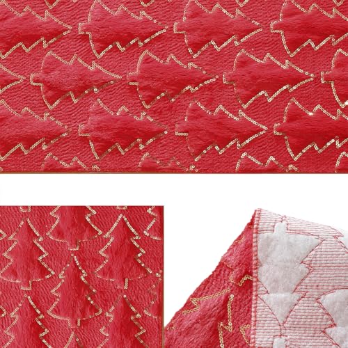 Christmas Tree Table Runner, 72 Inches Long Plush Gold Sequin Glitter Table Runners for Dining/Parties/Holiday Decorations (Red, 13" x 72", Table Runner)