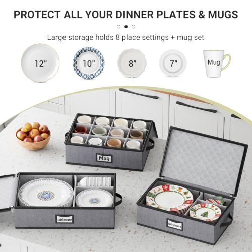 MISSLO Grey 3-Piece Large Capacity China Dish Storage Containers - Protective Kitchen Packing & Moving Boxes