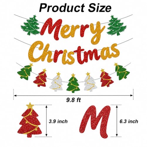 Merry Christmas Banner Set with Glitter Letter & Tree Garlands - DIY Xmas Decor