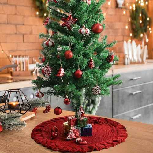 Mr. Pen- Small Christmas Tree Skirt, 24", Red Knitted Christmas Skirt Tree, Xmas Tree Skirt, Christmas Skirts for Xmas Trees, Skirt for Christmas Tree, Small Tree Skirt Small, 24 Inch Tree Skirt