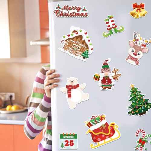 JULMELON Christmas Magnetic Stickers, 22pcs Xmas Snowman Santa Gingerbread Car Magnets Holiday Decorations Accessories for Supplies Home Refrigerator Dishwasher Fridge Car Bumpers Party Decor