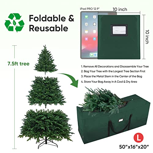 BALEINE 7.5 ft Green Extra Large Christmas Tree Storage Bag with Reinforced Handles