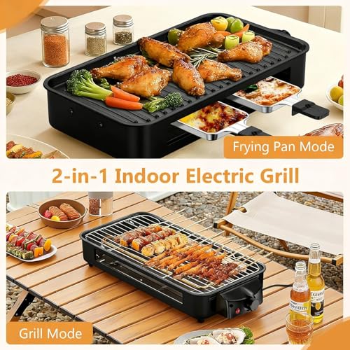 NAUQUOHZ Black 1700W Smokeless Indoor Electric Grill with Removable Non-Stick Grates