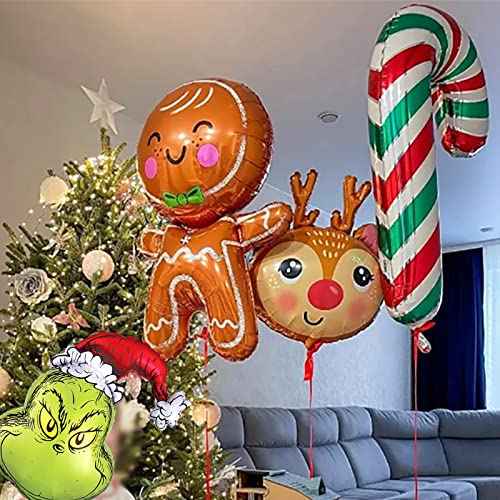 7PCS Large Christmas Aluminum Foil Balloons Santa Claus/Snowman/Reindeer /Gingerbread Man/Tree Balloons for Christmas New Year Decor Winter Theme Carnival Party Decoration