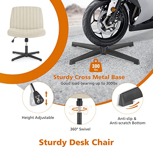 Sweetcrispy Beige Criss Cross Armless Office Desk Chair — Ergonomic Vanity & Study Seat