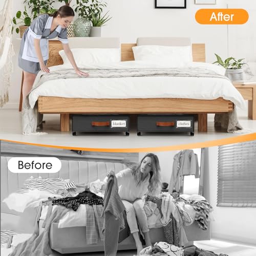 Under Bed Storage Containers with Wheels - 2 Pack Dark Grey with Clear Window
