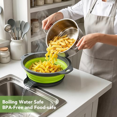 Multicolor Collapsible Kitchen Colander Set with Self-Draining Base – 3QT, 4QT, 5QT