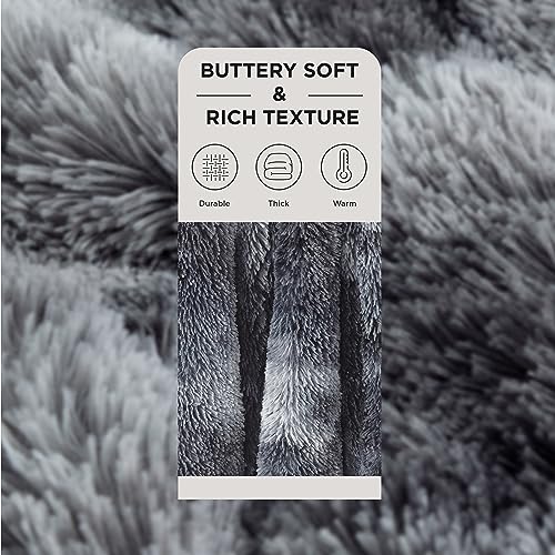 Bedsure Faux Fur Fluffy Sherpa King Bed Blanket Tie Dye Grey 108x90