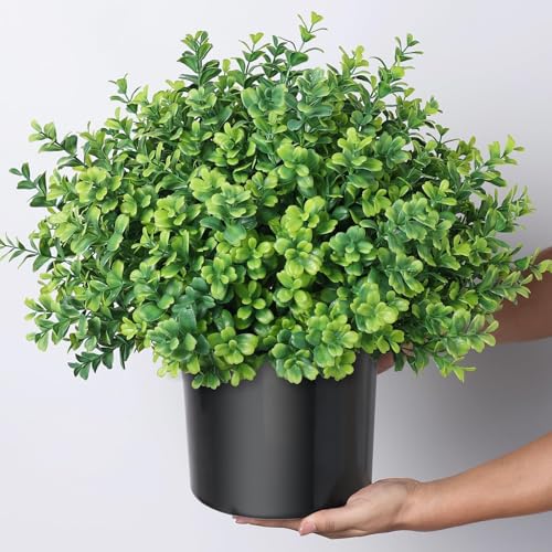 Artificial Boxwood Topiary Trees Set of 2 for Outdoor & Indoor Decor, 17 Inches
